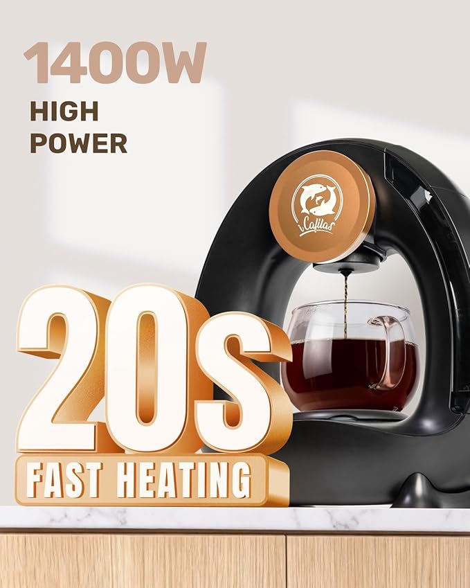 2-in-1 Coffee Maker Fast Brew in 1.5mins Single Serve Coffee Machine Compatible with K-Cup Pods &amp Ground Coffee 1400W with 20s Preheat Compact for HomeSmall PlaceOffice &amp RV 8ozBlack