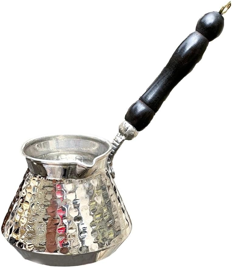 Silver Plated Turkish Coffee Pot Tombik Design Single Piece Copper Coffee Maker Traditional Style Metallic Finish One Size - Silver One Size