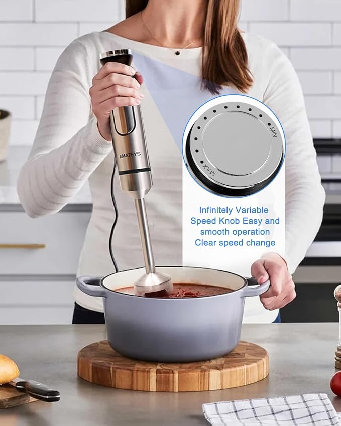 Handblender with PlugImmersion Blender Handheld Heavy-Duty Copper Motor Detachable Stainless Blade Dishwasher Safe 2 Modes with PulseInfinitely Variable Speed Space-Saving Design