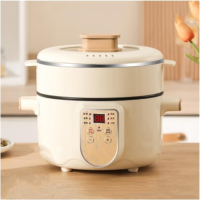 GRFIT Electric Rice Cooker Non-Stick Electric Saute Pot Smart Rice Cooker Soup Pot Cook Noodle Pot 2/3 People Electric Hot Pot (Color : with Steamer White Size : 3L)