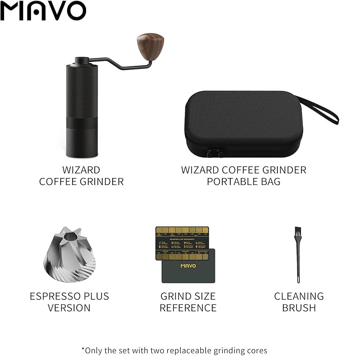 MAVO Manual Coffee Grinder Wizard Hand Coffee Grinder Capacity 25g with CNC Stainless Steel Hexagonal Conical Burr Adjustable Setting Burr Coffee Bean Grinder for French Press Pour Over Black