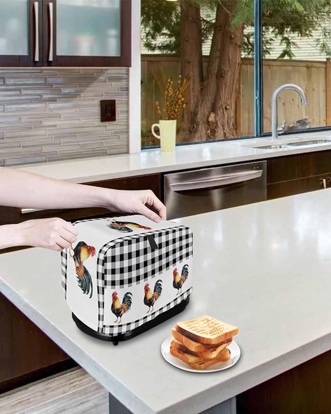 Toaster Dust Cover for Kitchen 4 Slice Rooster Summer Farm Style Black White Buffalo Plaid Bread Maker Covers Toasters for Fingerprint Protector Small Appliance Covers Accessories (12x11x8in)