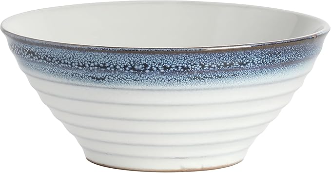 Spiral Embossed 16 Piece Stoneware Dinnerware Set – Rustic Reactive Glaze Plates Bowls &amp Mugs Microwave &amp Dishwasher Safe (Blue)