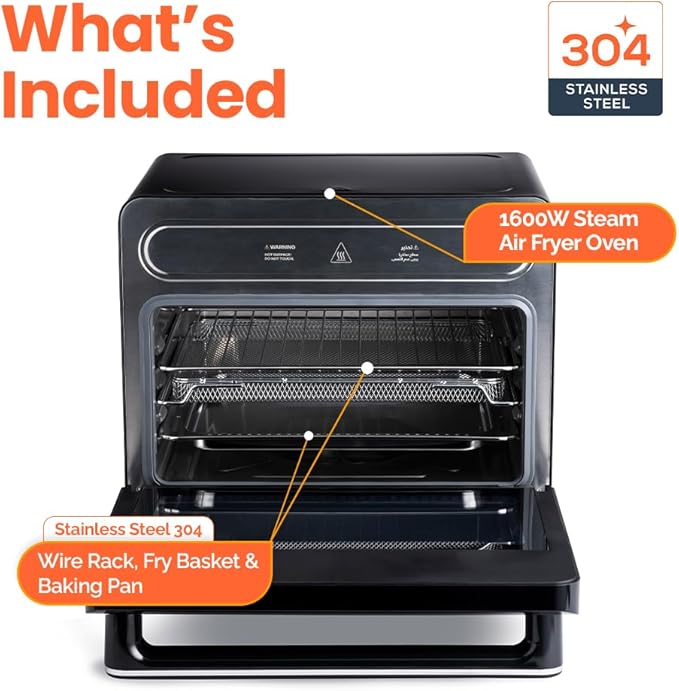 Nutricook Steami 24L Steam Air Fryer Oven – 11-in-1 Convection Countertop Multi-Cooker with Real Steam Tech Air Fry Bake Roast Dehydrate Sterilize Stainless Steel Interior – 1600W