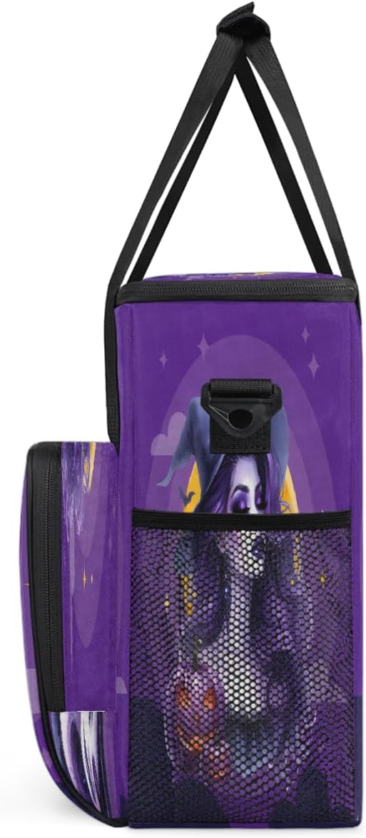 Halloween Witch Pumpkin Moon Coffee Maker Carring Bag Travel Carrying Storage Tote Bag Compatible with Keurig K-Mini or K-Mini Plus Portable Single Serve Coffee Brewer Case with Pockets