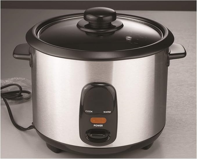 8-Cup &amp 5-Cup Rice Cooker and Steamer with Non-Stick Pot – One-Touch Electric Rice Maker with Auto-Warming Glass Lid &amp Measuring Cup – Silver and Black (8 Cups)