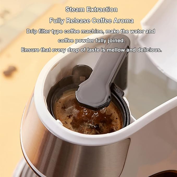 Electric Coffee Machine Automatic Dripping Home Office Multi-Function Single Cup Coffee Maker Brew Tea Coffee Powder 300ml Capacity Steam Extraction Anti-Dry Burn