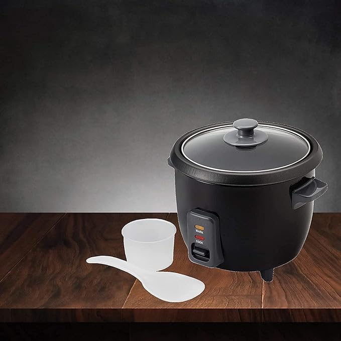 4 Cup Electric Rice Cooker with Auto Warm Function – Non-Stick Pot One-Touch Operation Glass Lid Includes Paddle &amp Measuring Cup – Black Compact Steamer for Rice Quinoa Oats &amp More