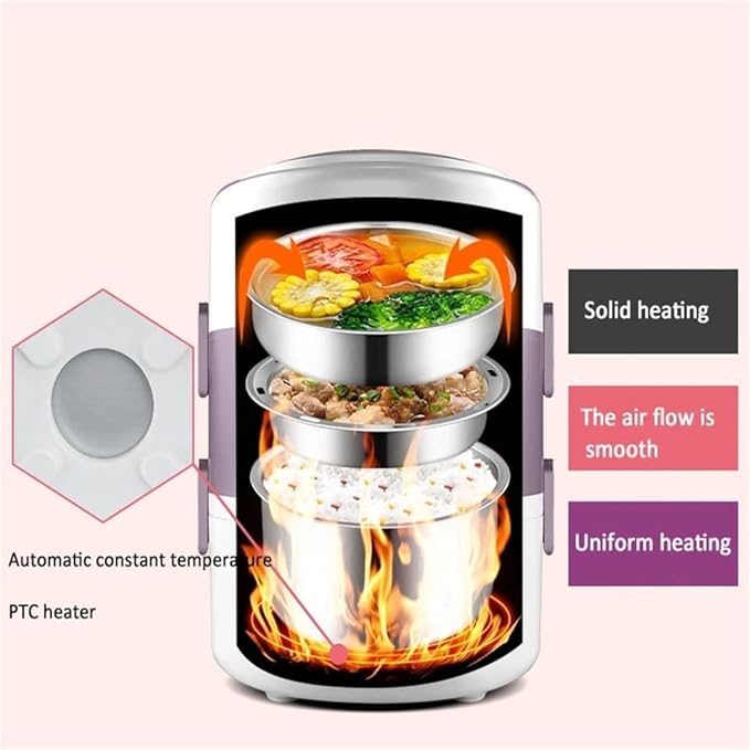 Rice Cooker 3 Layers Rice Cooker Portable Heating Bento Steamer Cooking Pot 2L Food Container Warmer 1