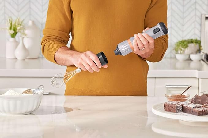 Kit Hand Blender 7.2V Grey with 6 Accessories (Mixer Rods Corks Opener Cans Pepper Shaker Skimmer)