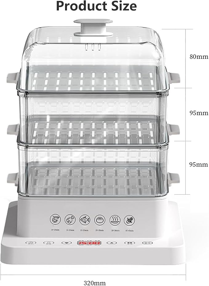 Multifunctional Food Steamer with 500 Sheets Baking Paper | Electric Warming Heater with 3 Tier Stackable Tray (40l) | Steamer Cookware Rice Cooker For Preparing 800w