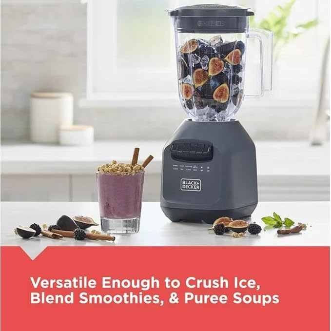 Ice Crush Blender with 56 Ounce (7 Cup) Perfect Pour Plastic Jar Powerful 6-tip Stainless Steel Blade 8-speeds plus Pulse 700 Peak Watts of power BL2209PB