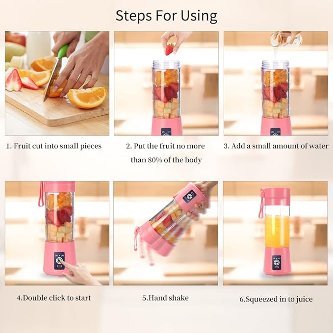 Electric USB Juicer Blender Portable Juicer Cup 380ml Water Bottle Juicer Machine with 6 Blades 2000mAhpink