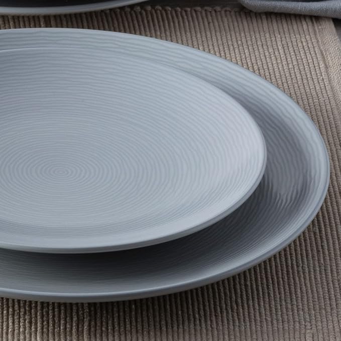Noritake Colorscapes Grey-on-Grey Swirl 12-Piece Coupe Dinnerware Set Service for 4