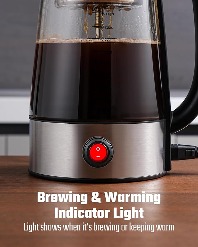Percolator Coffee Pot Electric Coffee Maker 10-Cup Coffee Percolator with Auto Keep Warm Stainless Steel Basket Borosilicate Glass Cool-Touch Handle