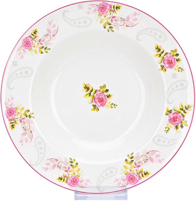 Bone China Deep Plate Set of 4 Dinner Plates Salad Plates Dinnerware Sets Serving Bowls Soup Bowls Kitchen Plates Tableware Set for Home and as a Gift (English Rose Set of 6)