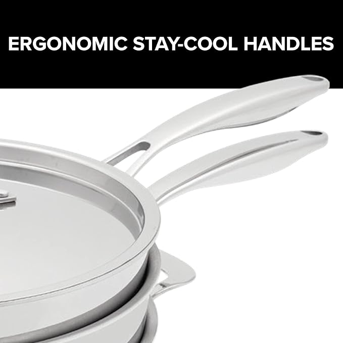 Nuwave Stainless Steel 9-Piece Pro-Smart Cookware Set Space Saving Nestable Design Heavy-Duty Tri-Ply Dishwasher &amp Oven Safe Ergonomic Stay-Cool Handles Induction-Ready &amp Works on All Coo