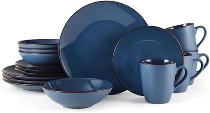 Pfaltzgraff Pierce Blue 16-Piece Dinnerware Set - Durable Stoneware Service for 4 with Unique Reactive Glaze - Includes Plates Bowls Mugs - Dishwasher Safe &amp Microwave Safe for Everyday Dining