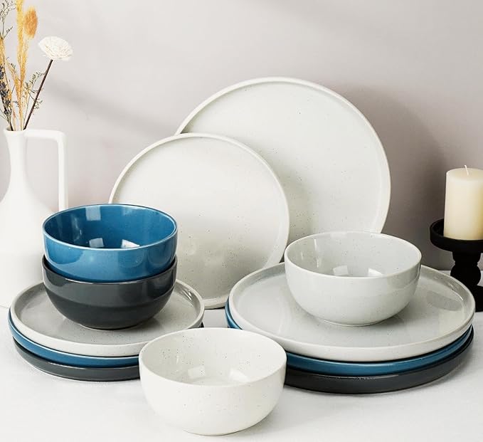 Kitchen Plates and Bowls Set Dinner Set for 4 Handpainted Dinner ware Sets Microwave Safe Plates and Bowls Sets Stone Plate Scratch Resistant (Galaxy Mist)