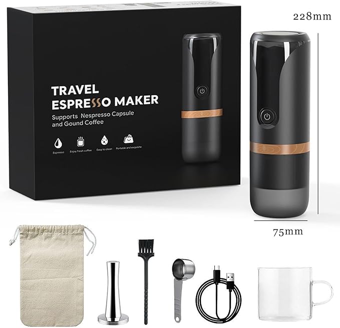 Travel Espresso Machine Portable Espresso Coffee Maker Coffee Compatible with Powder and Coffee Capsules No Heating Function and Long Battery Life for Traveling Camping Hiking Fishing