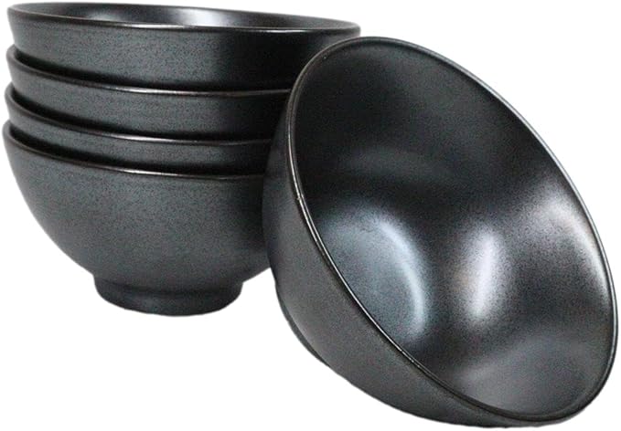 Ebros Gift Iron Black Clay Underglaze Technique Tetsu Kesho Porcelain Dinnerware Kitchen Set Asian Japanese Restaurant Supply (Pack Of 6 Small Rice Soup Appetizer Bowls 10oz)
