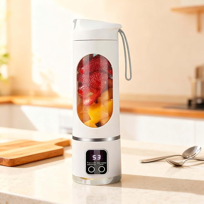 Portable Juicer USB Rechargeable 1500mah Battery 3 Speed Cooking Machine with Display 450ML Electric Juicer Easy Clean Design for Smoothies Ice Crushing Gym Fresh Fruit Juices (Purple)