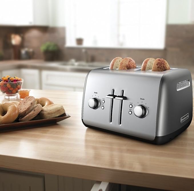 KitchenAid 4-Slice Toaster with Manual High-Lift Lever - KMT4115 Contour Silver &amp Variable Speed Corded Hand Blender KHBV53 Contour Silver