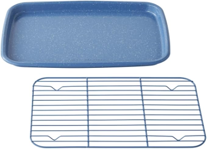 32-Piece Ceramic Nonstick Cookware Set with Utensils &amp Bakeware – Fry Pans Dutch Oven Grill Pan Knives Measuring Cups &amp Spoons Pizza Pan Baking Sheet (Blue)