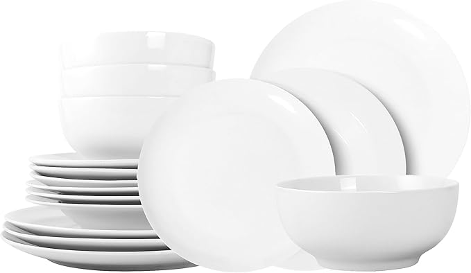 16-Piece Dinnerware Set for 4 White Porcelain Plates and Bowls Chip Resistant Dishwasher Safe for Family Dining and Daily Use