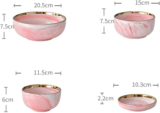 6 Pieces Pink Marble Phnom Penh Ceramic Dinner Set Porcelain Bowl Plate