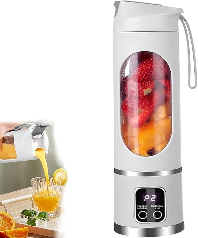 Digital Display Juicer Multimode Personal Portable Juicer Leakproof Lid Mini Electric Juice Cup with 12 Stainless Steel Blades Shakes Compact Blender for Home &amp Travel (White)