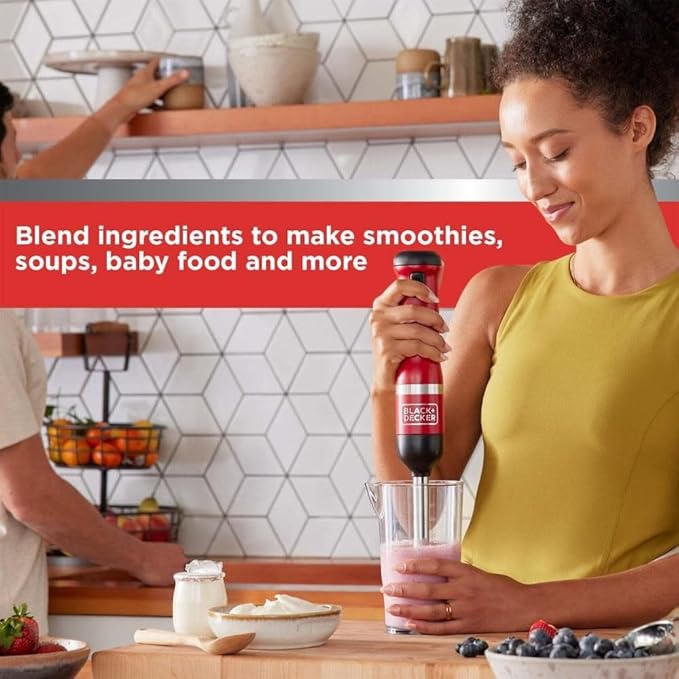 BLACK+DECKER Kitchen Wand Cordless Immersion Blender Hand Blender with Charging Dock Red (BCKM1011K06)