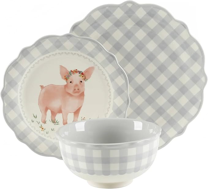 12-Piece Ceramic Dinnerware Set Service for Four Gray Tone Everyday Use