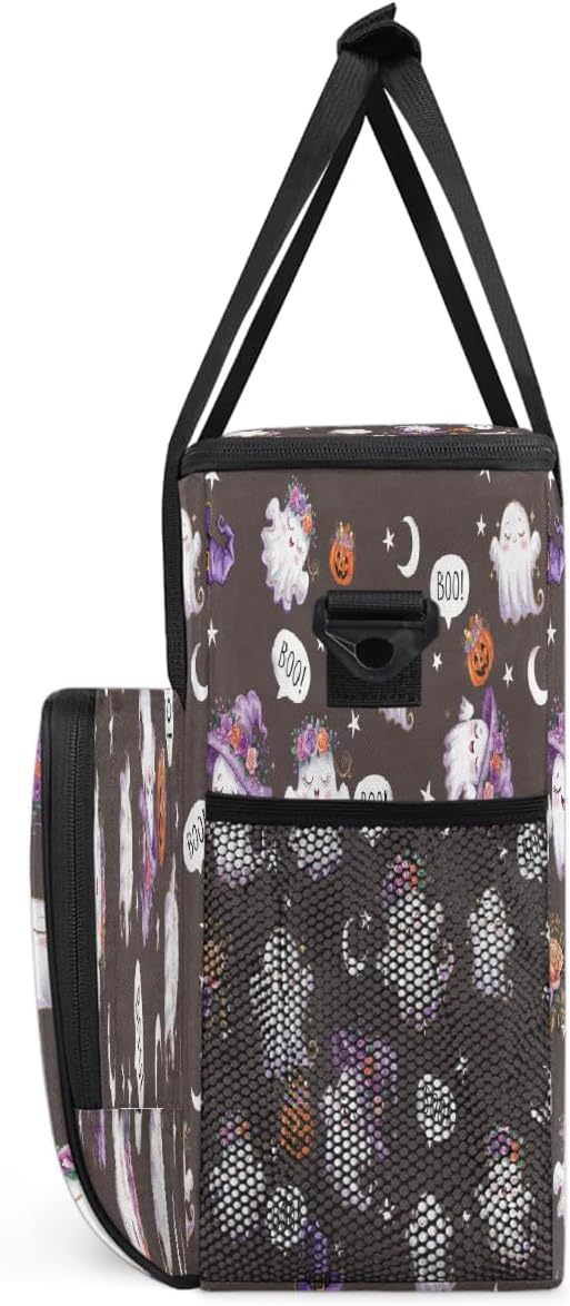 Halloween Flower White Ghost Coffee Maker Carring Bag Travel Carrying Storage Tote Bag Compatible with Keurig K-Mini or K-Mini Plus Portable Single Serve Coffee Brewer Case with Pockets