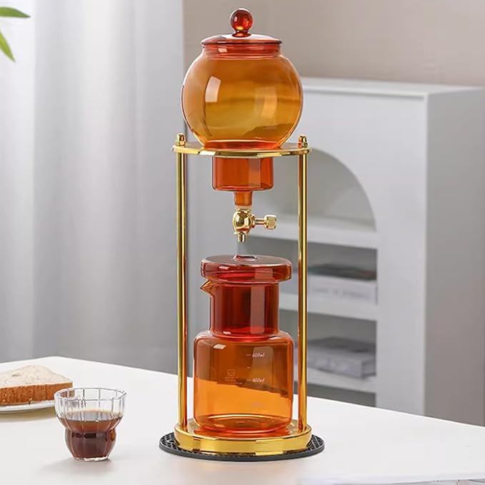 Cold Drip Coffee Maker Cold Brew Drip Tower Adjustable Water Flow Stainless Steel Frame Borosilicate Glass Pot for Home Office Bar Restaurant