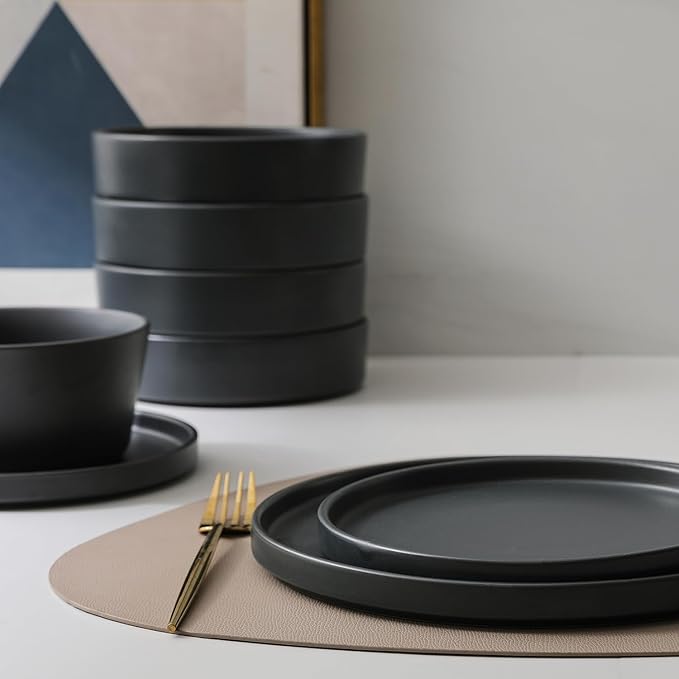 Stone Lain Celina Stoneware 32-Piece Dinnerware Set Cereal and Dinner Bowls Grey