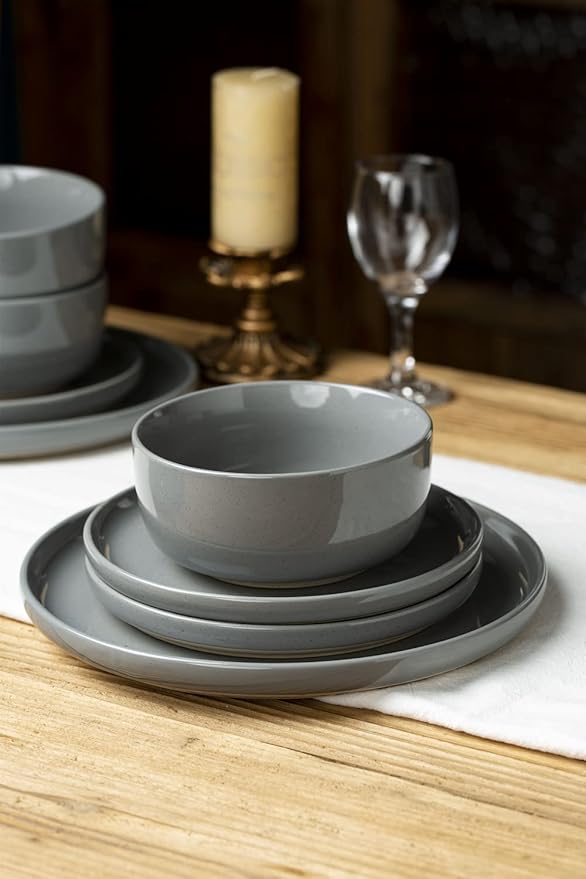 Famiware Milkyway Dinnerware Sets 16 Piece Dish Set Dark Gray