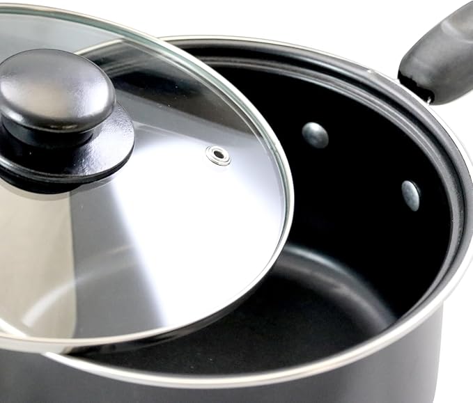 Better Chef 7-Piece Deluxe Non-Stick Cookware Set in Black with Cool-Touch Handles and Tempered Glass Lids