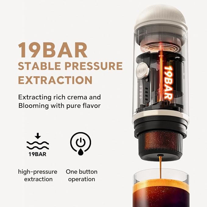 BENFUCHEN Portable Espresso Machine For Travel USB-C Charging Self-Heating Electric Espresso Maker 19 Bar Mini Coffee Maker On the Go For Camping/Hiking Ground Coffee &amp NESPRESSOpods (Champagn