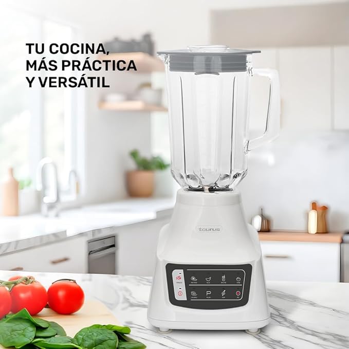 Taurus Potenza Comfort Blender 1050W 1.5L Glass Jar Up to 50% Less Noise Stainless Steel Blades 9 Speed Settings Quiet Powerful Blender for Smoothies Ice and Frozen Drinks