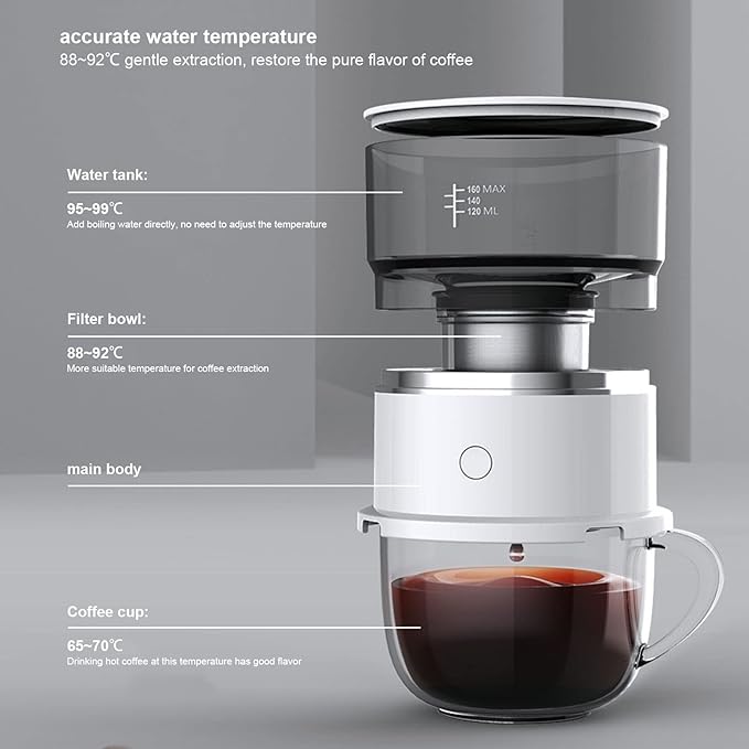 XHTLLO Mini Coffee Machine Mini Portable Smart Coffee Maker Automatic Drip Pot for Outdoor Brewing