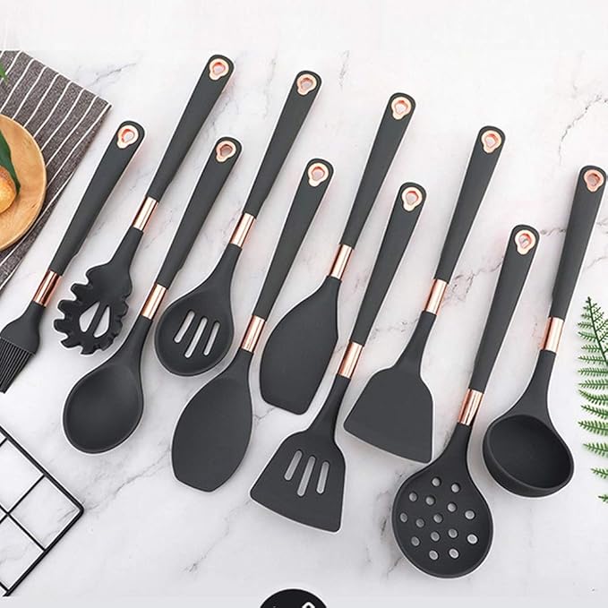Silicone Kitchenware 10-piece Set Simple Baking Kitchen Utensils Non-stick Spatula Spoon Hanging Hole Tableware