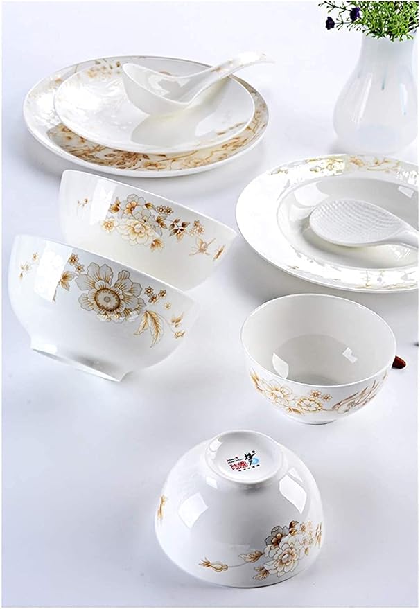 50-Piece White &amp Gold Bone China Dinnerware Set Tabletops Embossed Bone White Porcelain Round Dinnerware Service For 10
