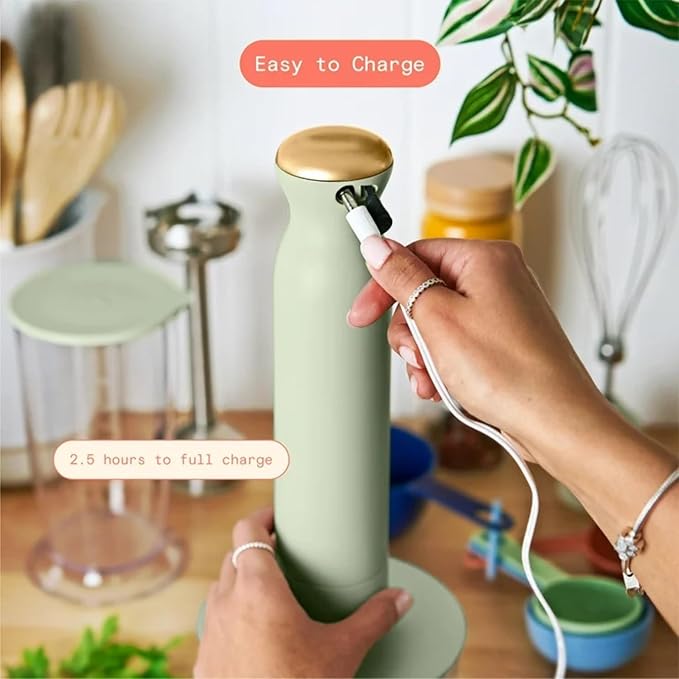 Cordless Hand Blender with 2-Cup Chopper Whisk &amp Large Measuring Cup Perfect for Cooking Smoothies Sauces Purees and Meal Prep (Sage Green)