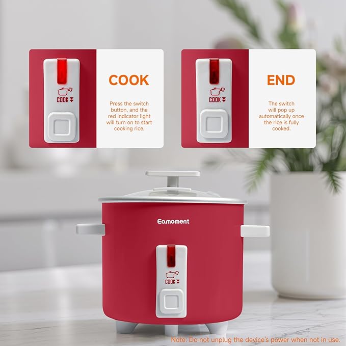 1.5L Mini Rice Cooker with Removable Non-Stick Pot Portable Rice Maker with Keep Warm Function Suitable for 1-2 People Red
