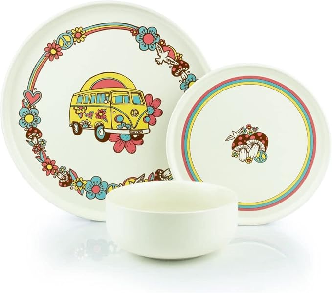 Everything Kitchens Modern Flat 16-Piece Dinnerware Set | Peace &amp Love (12-Piece Dinnerware Set)