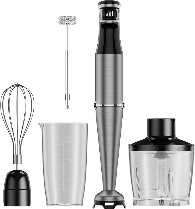 1000W Handheld Immersion Blender Set - 5 in 1 Stick Blender with Chopper Whisk Beaker Frother - Anti-Scratch Non-BPA Hand Blender Kit for Versatile Cooking