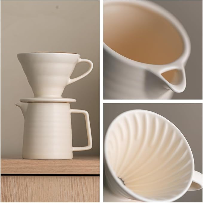 Pour Over Coffee MakerCeramic Coffee Maker With 40 pcs Paper Filter15oz/450ml Pour Over Coffee Dripper (White V02)