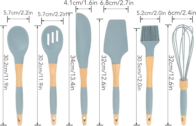 Silicone Cookware6 Piece Silicone Cutlery Set Wooden Handle Cookware Set Suitable for Home Restaurant Kitchen Gadgets