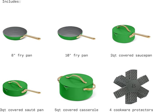 12-Piece Ceramic Non-Stick Cookware Set | Pots &amp Pans with Lids | PFOA-Free Ceramic Coating | Induction Compatible &amp Oven Safe | Gold Handles | Includes Protectors